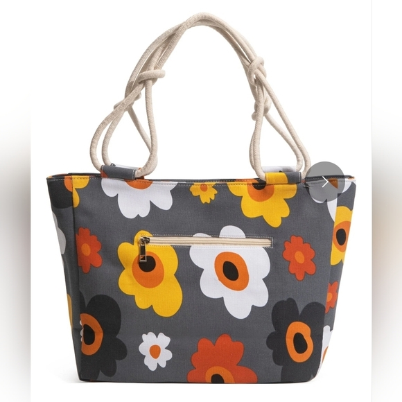 Farmhouse Is My Style Handbags - Chic Floral Tote Bag in Gray and Orange